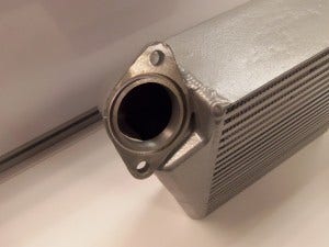 Turbocharger connection flange on the Mishimoto TMIC prototype 