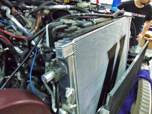 Mishimoto 6.7L Powerstroke prototype radiator installation 