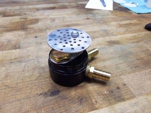 Assembled top of prototype catch can 