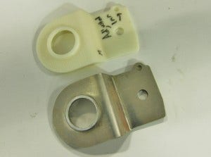 Mishimoto 3D prototype radiator stay (top) and aluminum prototype (bottom) 