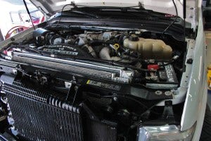 6.4L Engine bay with Mishimoto aluminum radiator