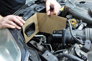 Airbox cardboard template for Mishimoto Nissan 350Z intake