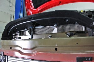 Fabricated Fiesta oil cooler brackets installed 