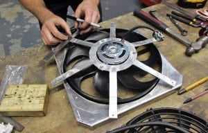 Fan blade cage fabrication for Mishimoto Ford Fiesta ST radiator