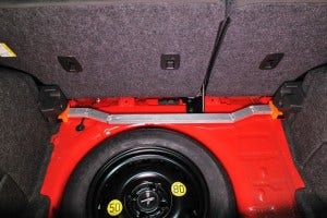 Prototype Fiesta ST rear strut brace installed 