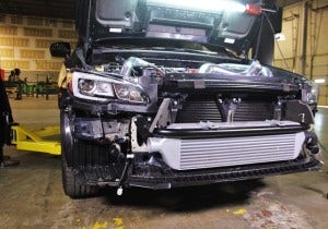 Mishimoto's WRX intercooler installed on the 2015 STI 