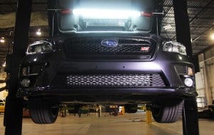 Mishimoto's 2015 WRX front-mount intercooler installed on the 2015 STI 