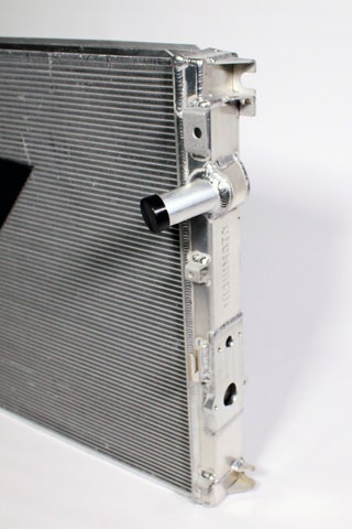 Mishimoto’s secondary system Super Duty radiator, driver’s side view.