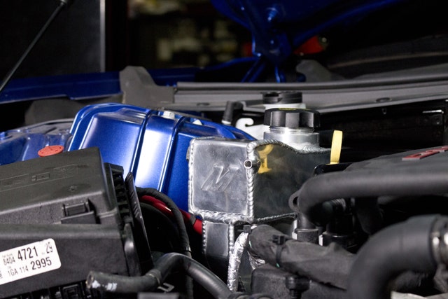 Mishimoto expansion tank, mounted among the other 2016 Camaro parts