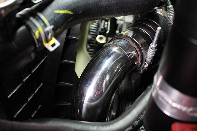 Titan XD hot-side intercooler pipe installed