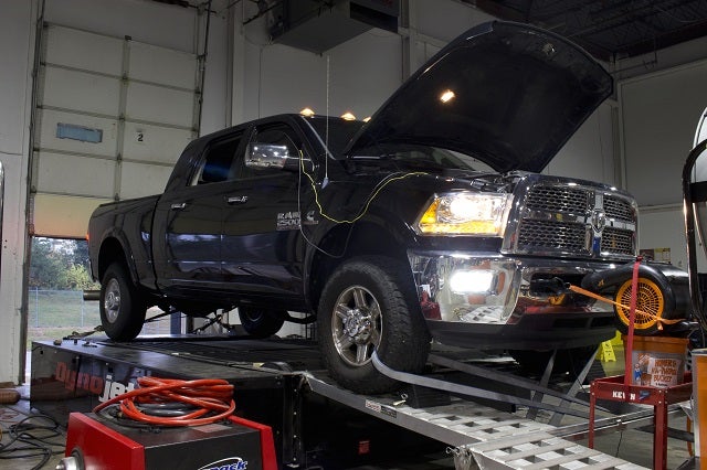 Donor truck on the dyno for Mishimoto Cummins intercooler testing