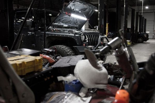 Our volunteer Jeep JK awaiting its new coolant filter