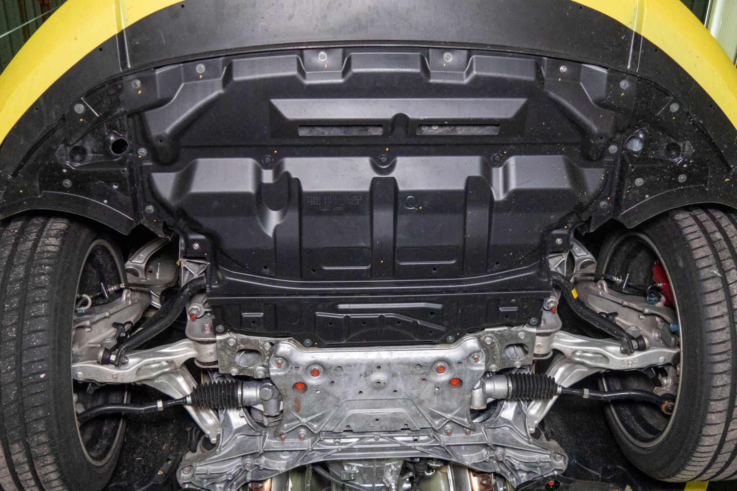Stock skidplate of a 2023 Nissan Z.