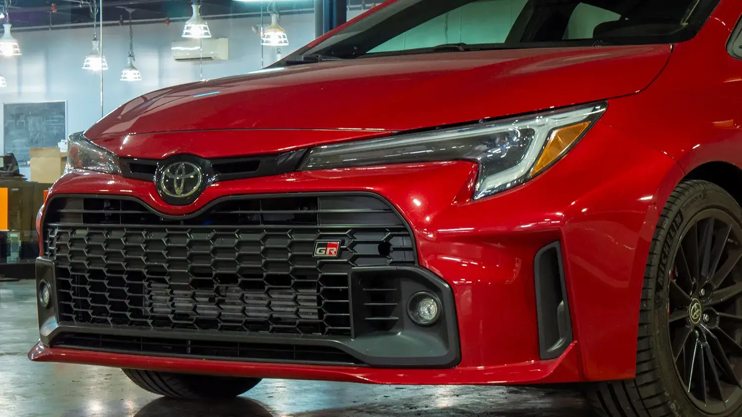 The front of a 2023 Toyota GR Corolla.