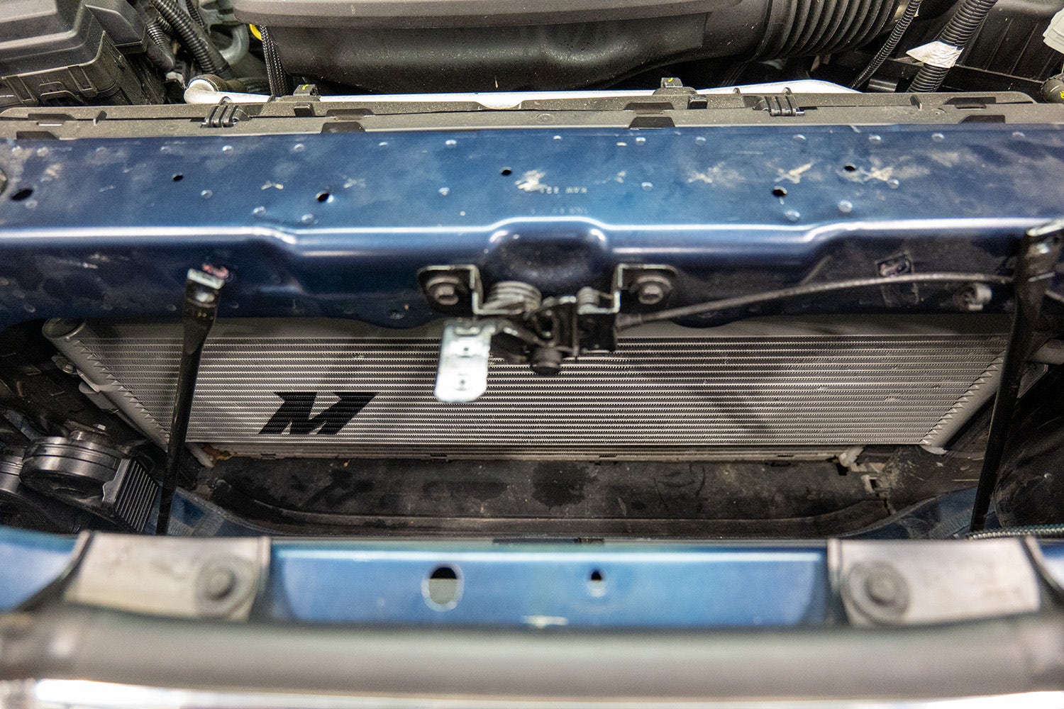 The Mishimoto Transmission Cooler installed in the truck.